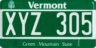 VT license plate XYZ305
