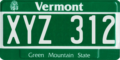 VT license plate XYZ312