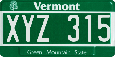 VT license plate XYZ315