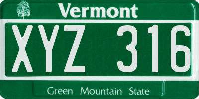 VT license plate XYZ316