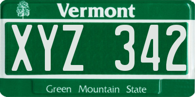 VT license plate XYZ342