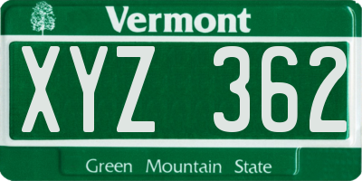 VT license plate XYZ362