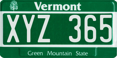 VT license plate XYZ365