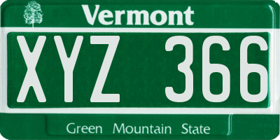 VT license plate XYZ366