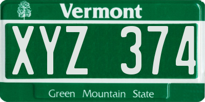 VT license plate XYZ374