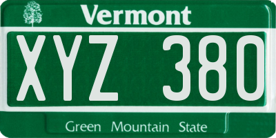 VT license plate XYZ380