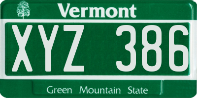 VT license plate XYZ386