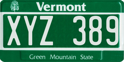 VT license plate XYZ389