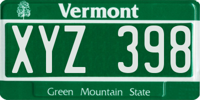 VT license plate XYZ398
