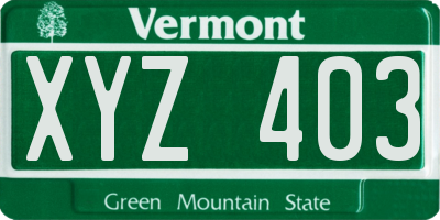 VT license plate XYZ403