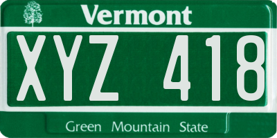 VT license plate XYZ418
