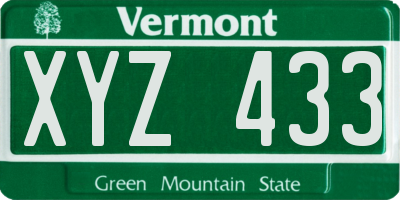 VT license plate XYZ433