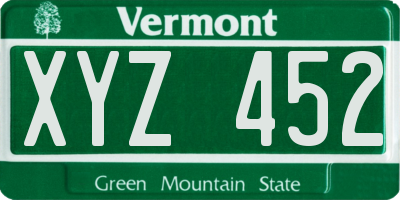 VT license plate XYZ452