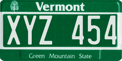 VT license plate XYZ454