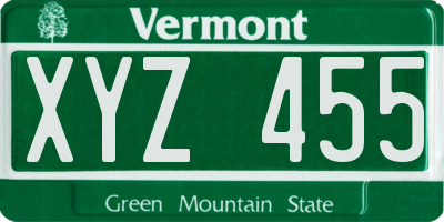VT license plate XYZ455