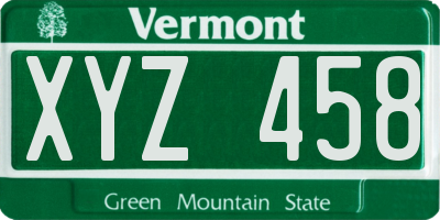 VT license plate XYZ458