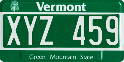 VT license plate XYZ459
