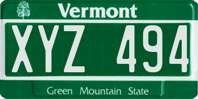 VT license plate XYZ494