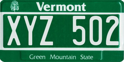VT license plate XYZ502