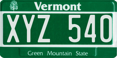 VT license plate XYZ540