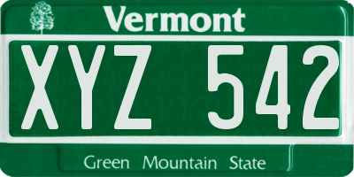 VT license plate XYZ542
