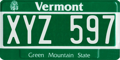 VT license plate XYZ597