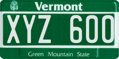 VT license plate XYZ600