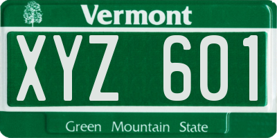 VT license plate XYZ601