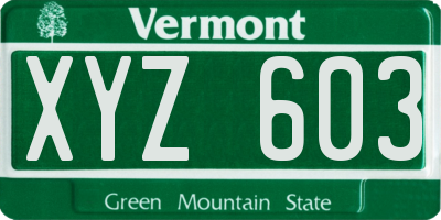 VT license plate XYZ603