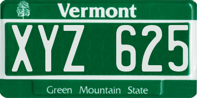 VT license plate XYZ625