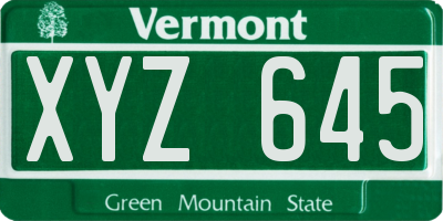 VT license plate XYZ645