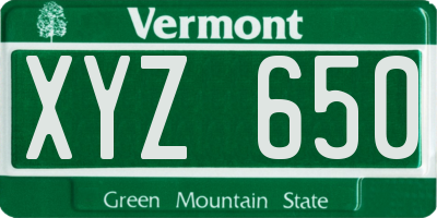 VT license plate XYZ650