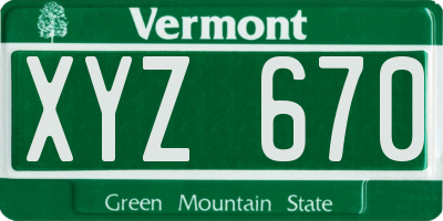 VT license plate XYZ670