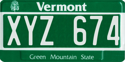 VT license plate XYZ674