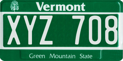 VT license plate XYZ708