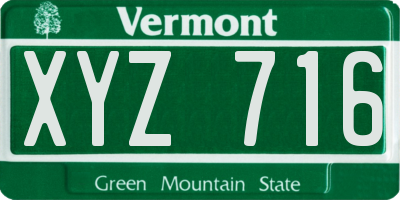 VT license plate XYZ716