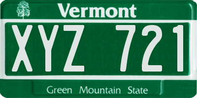 VT license plate XYZ721