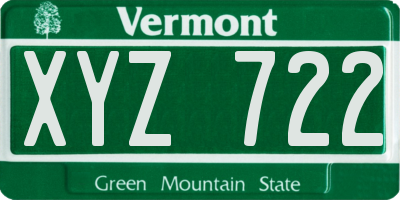 VT license plate XYZ722