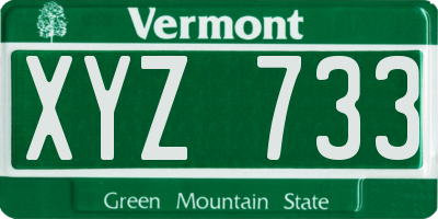 VT license plate XYZ733