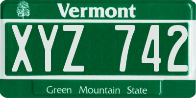 VT license plate XYZ742