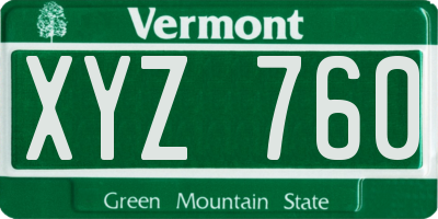 VT license plate XYZ760