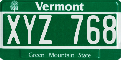 VT license plate XYZ768