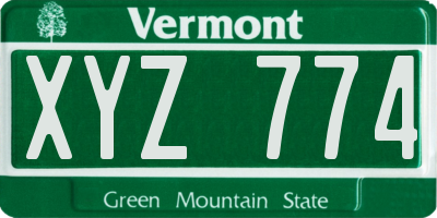 VT license plate XYZ774