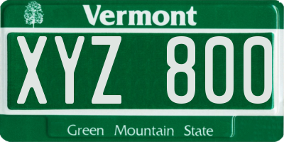 VT license plate XYZ800