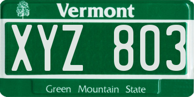 VT license plate XYZ803