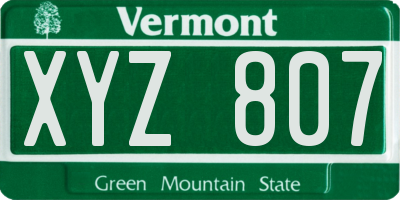 VT license plate XYZ807