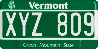 VT license plate XYZ809