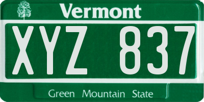 VT license plate XYZ837