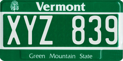 VT license plate XYZ839