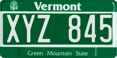 VT license plate XYZ845